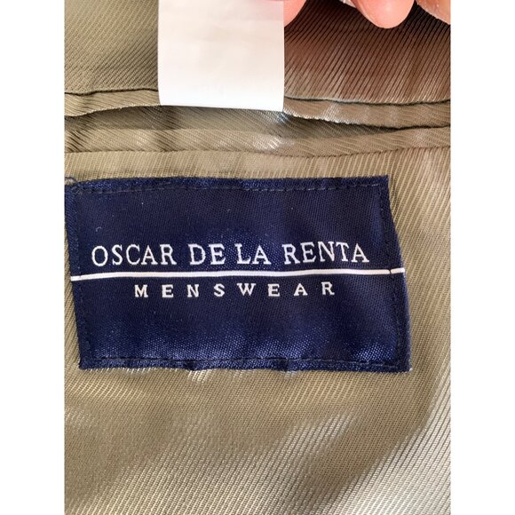 VTG 80s Oscar De La Renta Green Herringbone Wool Blazer 46R Colombia 8901 - Picture 3 of 12